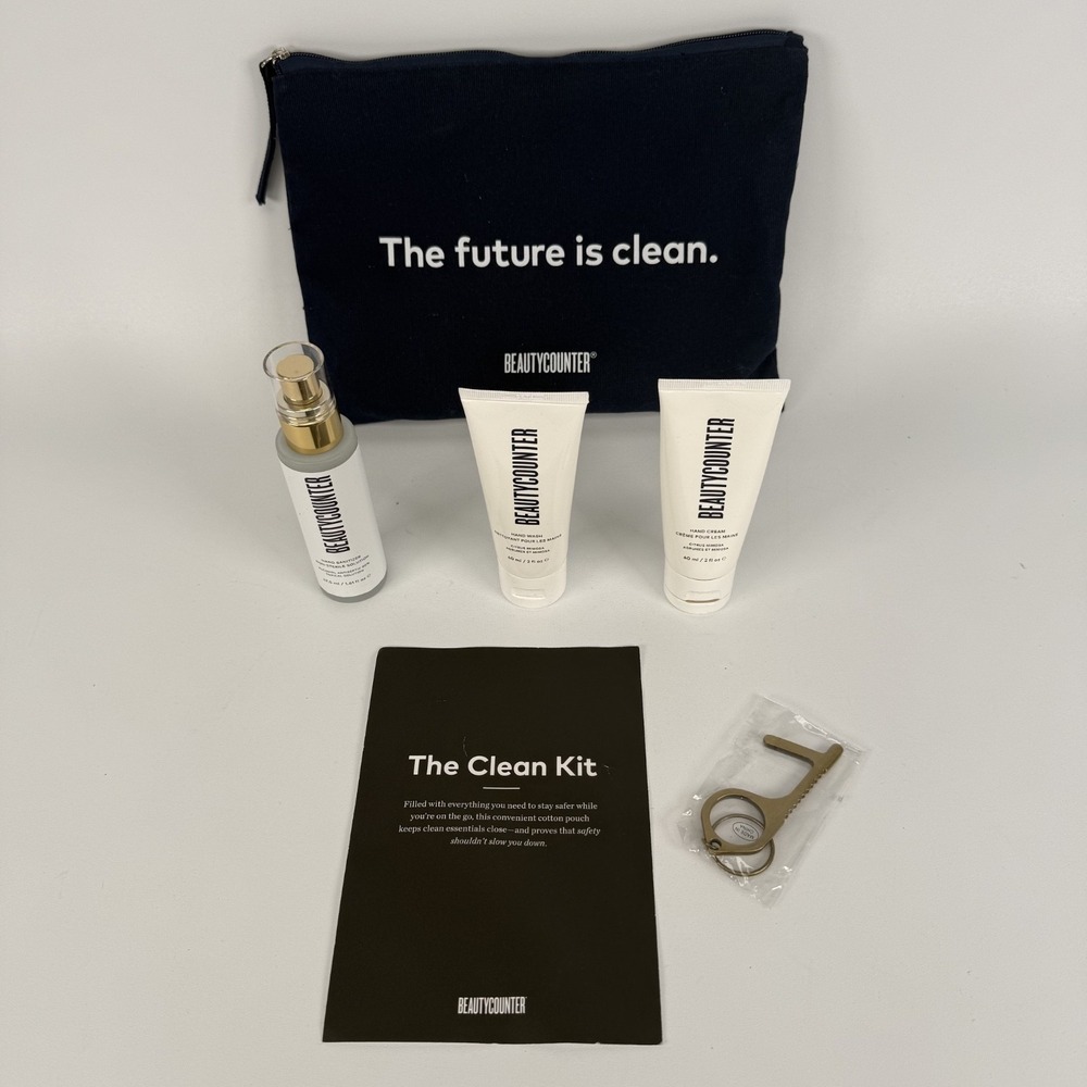 Beautycounter "The Clean Kit" 5‎ Piece Set New Cosmetic Bag Sanitizer Hand Wash